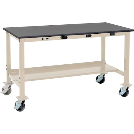 Global Industrial Mobile Lab Workbench, 72 x 36in, Power Outlets, Phenolic Safety Edge, Tan 249425TN